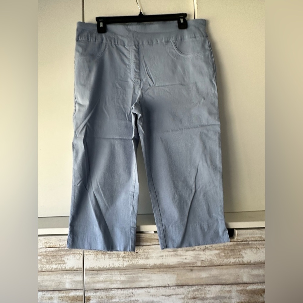 💙 Ruby Rd Light Blue Pull-On Cropped Pants Size 16 Stretch Casual